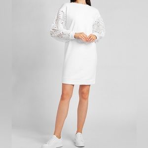 Express BEAUTIFUL LACE Sleeve Sweatshirt Dress SZ XS White